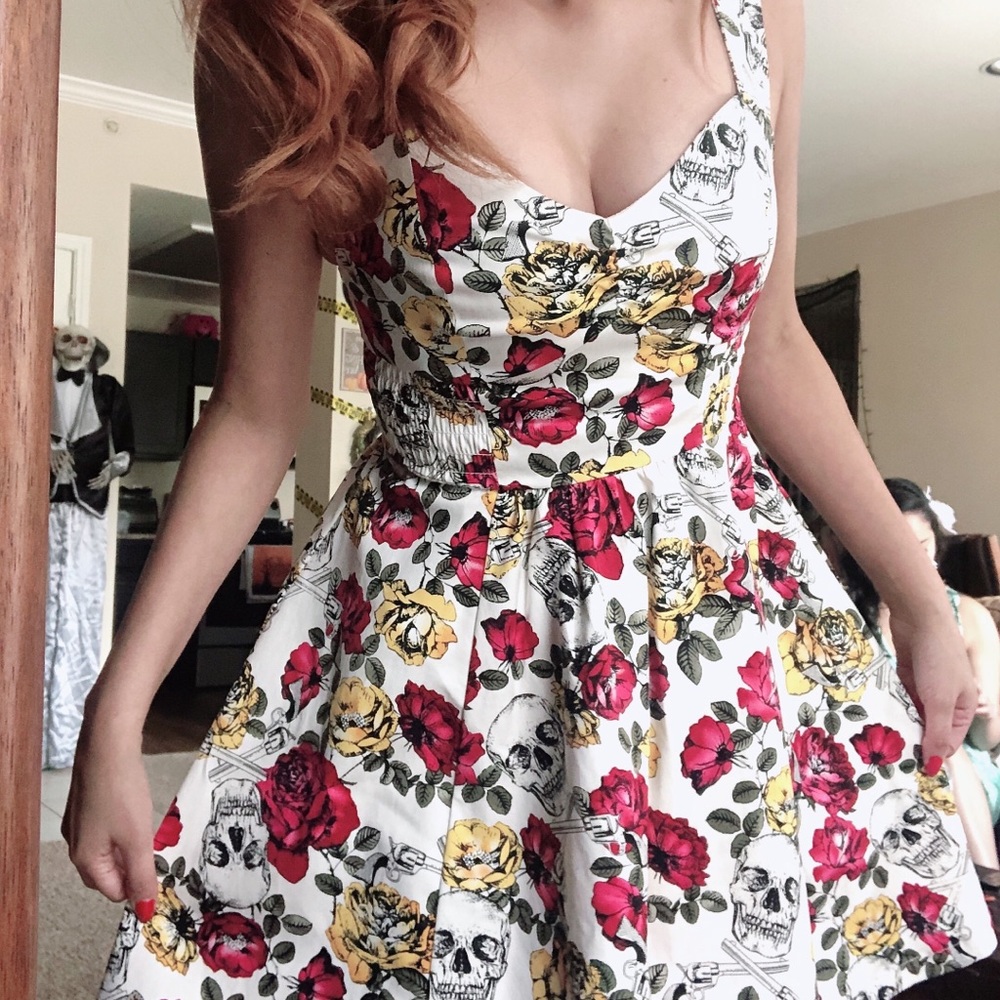 Vintage Inspired Rose and Skull Pin Up Dress